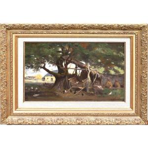 Albert Charles Philippon "farmyard" 1886 Oil On Canvas 26x40